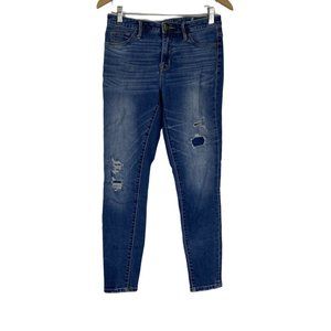 Mossimo Womens Blue High Rise Power Stretch Distressed Denim Jeans Size 6/28 R